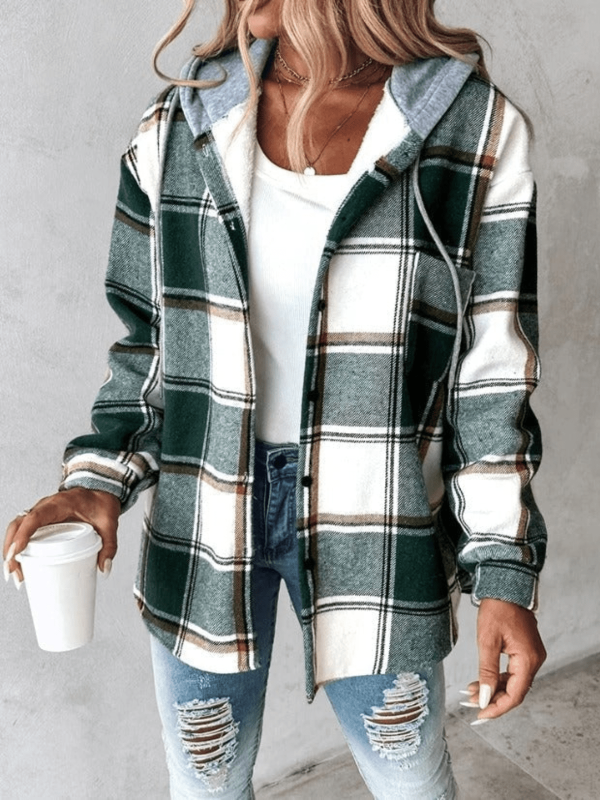 Elisa - casual flannel shirt with hood