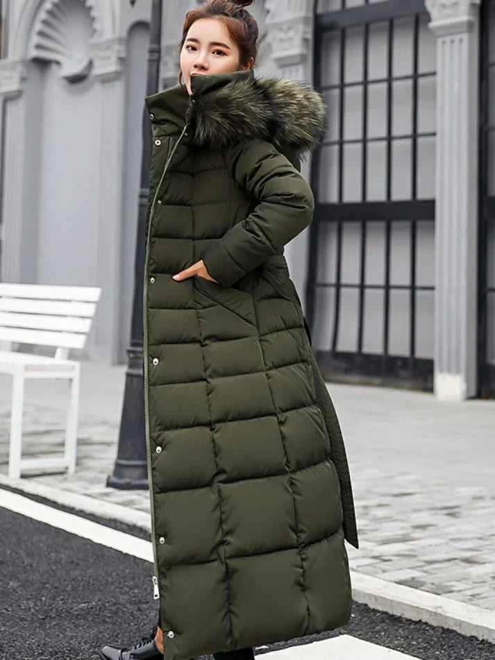 Estella - long warm winter coat with belt for women