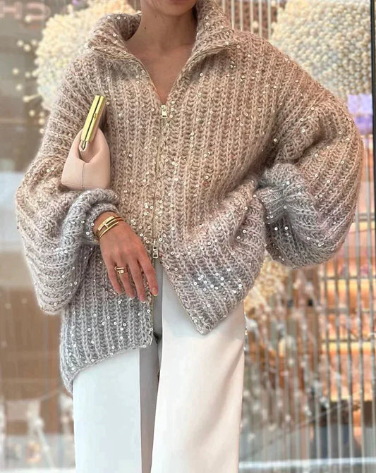 Karlie - Shimmer Knit Cardigan Sweater